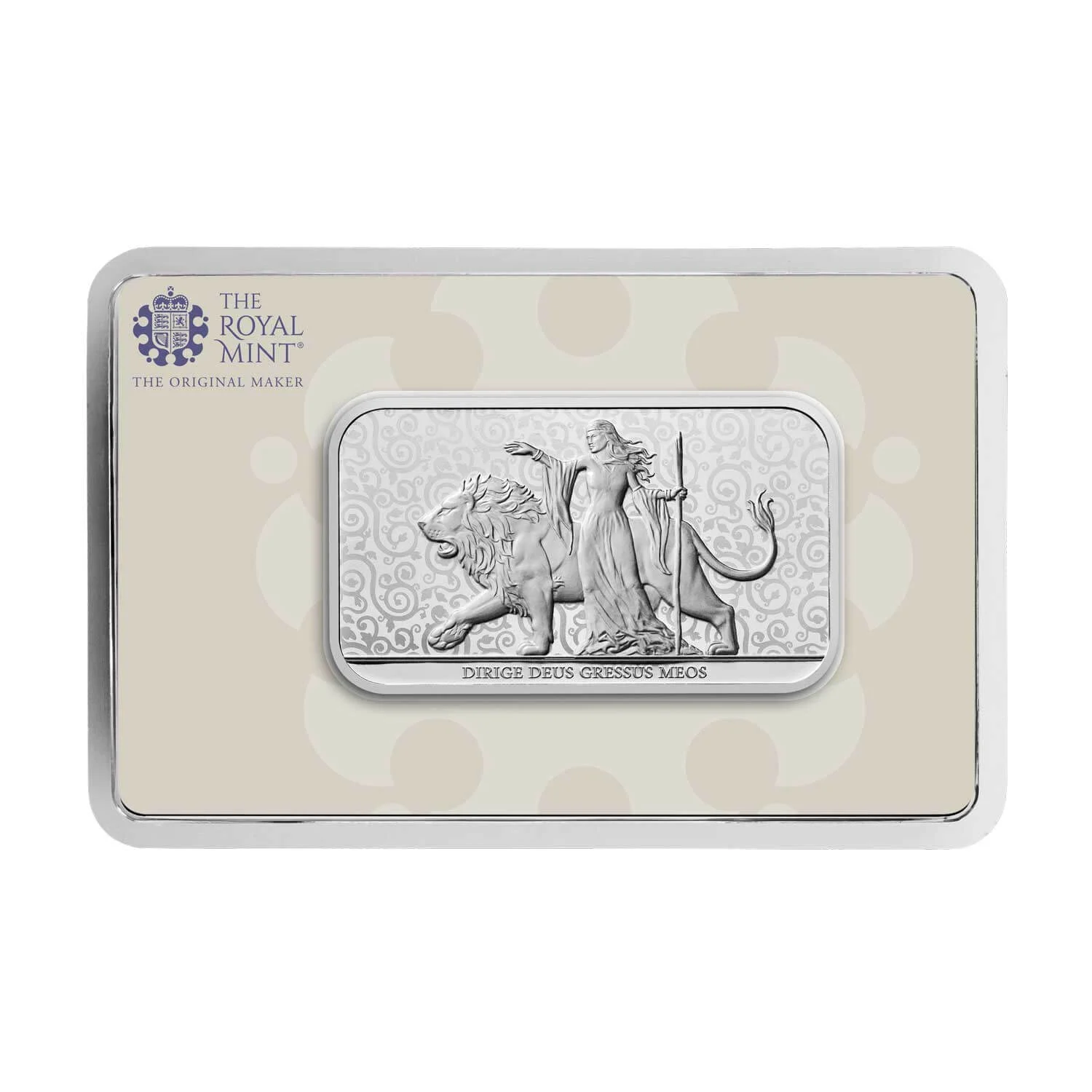 Una and the Lion 1oz Silver Minted Bar blister front